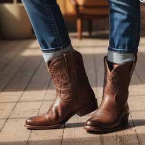 RARE Frye Wyatt Overlay Brown Leather Short Western/Southern Festival CowboyBoot